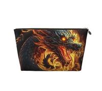 KKLWEGU Fire Chinese Dragon Cosmetic Bag Pu Leather Waterproof Makeup Bag Portable Travel Toiletry Bag Organizer Gold Zipper Pouch For Women Ladies Gift, Gold, One Size