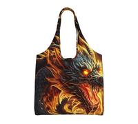 KKLWEGU Fire Chinese Dragon Large Tote Bag For Women, Heavy Duty Foldable Shopping Tote Bag Shoulder Bag For Work Beach Travel