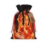 KKLWEGU Fire Flame Hand Christmas Drawstring Gift Bags Reusable Christmas Wrapping Bag W/Tags 8.3x11.8 Inch Xmas Treat Pouch Goody Bags Candy Treat Bag For Xmas Holiday Presents Party Favor