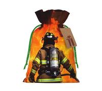 KKLWEGU Firefighter Fireman Flame Christmas Drawstring Gift Bags Reusable Christmas Wrapping Bag W/Tags 8.3x11.8 Inch Xmas Treat Pouch Goody Bags Candy Treat Bag For Xmas Holiday Presents Party Favor