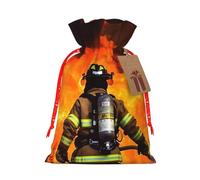 KKLWEGU Firefighter Fireman Flame Christmas Drawstring Gift Bags Reusable Christmas Wrapping Bag W/Tags 4.7x6.9 Inch Xmas Treat Pouch Goody Bags Candy Treat Bag For Xmas Holiday Presents Party Favor