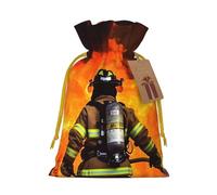 KKLWEGU Firefighter Fireman Flame Christmas Drawstring Gift Bags Reusable Christmas Wrapping Bag W/Tags 4.7x6.9 Inch Xmas Treat Pouch Goody Bags Candy Treat Bag For Xmas Holiday Presents Party Favor