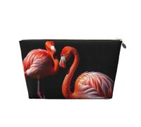 KKLWEGU Flamingos In Black Background Cosmetic Bag Pu Leather Waterproof Makeup Bag Portable Travel Toiletry Bag Organizer Gold Zipper Pouch For Women Ladies Gift, Gold, One Size