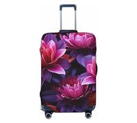 KKLWEGU Flower Leaves Purple Red Flower Luggage Cover Stretch Washable Suitcase Protector Suitcase Cover Anti-Scratch Luggage Sleeve Elastic Suitcase Case Protector Baggage Cover Fits 18-32 Inch