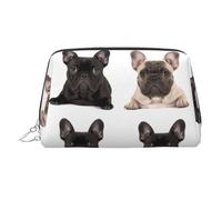 KKLWEGU French Bulldog Leather Makeup Bag Waterproof Cosmetic Bag Organizer Small Make Up Zipper Pouch Portable Travel Toiletry Bag For Women Girls, Silver, One Size