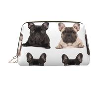 KKLWEGU French Bulldog Leather Makeup Bag Waterproof Cosmetic Bag Organizer Small Make Up Zipper Pouch Portable Travel Toiletry Bag For Women Girls, Gold, One Size