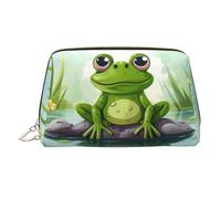 KKLWEGU Frog On A Pond Leather Makeup Bag Waterproof Cosmetic Bag Organizer Small Make Up Zipper Pouch Portable Travel Toiletry Bag For Women Girls, Gold, One Size