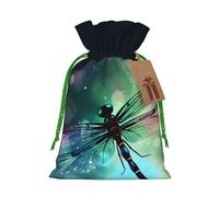 KKLWEGU Galaxy Animal Dragonfly Christmas Drawstring Gift Bags Reusable Christmas Wrapping Bag W/Tags 8.3x11.8 Inch Xmas Treat Pouch Goody Bags Candy Treat Bag For Xmas Holiday Presents Party Favor