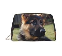 KKLWEGU German Shepherd Puppy Leather Makeup Bag Waterproof Cosmetic Bag Organizer Small Make Up Zipper Pouch Portable Travel Toiletry Bag For Women Girls, Gold, One Size