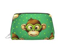 KKLWEGU Green Clever Monkey Leather Makeup Bag Waterproof Cosmetic Bag Organizer Small Make Up Zipper Pouch Portable Travel Toiletry Bag For Women Girls, Silver, One Size