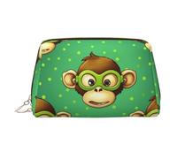 KKLWEGU Green Clever Monkey Leather Makeup Bag Waterproof Cosmetic Bag Organizer Small Make Up Zipper Pouch Portable Travel Toiletry Bag For Women Girls, Gold, One Size