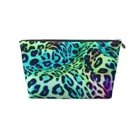 KKLWEGU Green Leopard Cosmetic Bag Pu Leather Waterproof Makeup Bag Portable Travel Toiletry Bag Organizer Gold Zipper Pouch For Women Ladies Gift, Silver, One Size