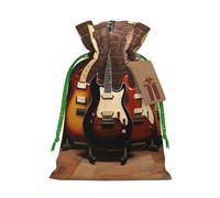 KKLWEGU Guitar Collection Christmas Drawstring Gift Bags Reusable Christmas Wrapping Bag W/Tags 4.7x6.9 Inch Xmas Treat Pouch Goody Bags Candy Treat Bag For Xmas Holiday Presents Party Favor