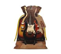 KKLWEGU Guitar Collection Christmas Drawstring Gift Bags Reusable Christmas Wrapping Bag W/Tags 4.7x6.9 Inch Xmas Treat Pouch Goody Bags Candy Treat Bag For Xmas Holiday Presents Party Favor