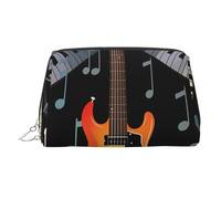 KKLWEGU Guitar Piano Pattern Leather Makeup Bag Waterproof Cosmetic Bag Organizer Small Make Up Zipper Pouch Portable Travel Toiletry Bag For Women Girls, Silver, One Size