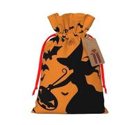 KKLWEGU Halloween Witch Flying Christmas Drawstring Gift Bags Reusable Christmas Wrapping Bag W/Tags 8.3x11.8 Inch Xmas Treat Pouch Goody Bags Candy Treat Bag For Xmas Holiday Presents Party Favor