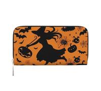 KKLWEGU Halloween Witch Flying Women'S Wallet Zip Around Travel Leather Wallet Card Holder Clucth Purse Gift For Women Ladies