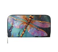 KKLWEGU Hand Painted Dragonfly Women'S Wallet Zip Around Travel Leather Wallet Card Holder Clucth Purse Gift For Women Ladies