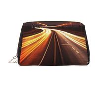 KKLWEGU Highway Light Leather Makeup Bag Waterproof Cosmetic Bag Organizer Small Make Up Zipper Pouch Portable Travel Toiletry Bag For Women Girls, Gold, One size