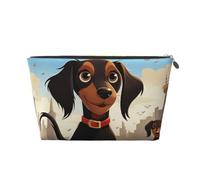 KKLWEGU I Love My Dog Dachshunds Cosmetic Bag Pu Leather Waterproof Makeup Bag Portable Travel Toiletry Bag Organizer Gold Zipper Pouch For Women Ladies Gift, Gold, One Size