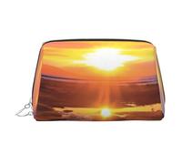 KKLWEGU Iceland Sunset Leather Makeup Bag Waterproof Cosmetic Bag Organizer Small Make Up Zipper Pouch Portable Travel Toiletry Bag For Women Girls, Silver, One Size