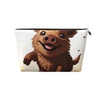 KKLWEGU Jumping Boar Animation Cosmetic Bag Pu Leather Waterproof Makeup Bag Portable Travel Toiletry Bag Organizer Gold Zipper Pouch For Women Ladies Gift, Gold, One Size
