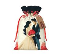 KKLWEGU Just Married Christmas Drawstring Gift Bags Reusable Christmas Wrapping Bag W/Tags 8.3x11.8 Inch Xmas Treat Pouch Goody Bags Candy Treat Bag For Xmas Holiday Presents Party Favor