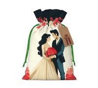KKLWEGU Just Married Christmas Drawstring Gift Bags Reusable Christmas Wrapping Bag W/Tags 8.3x11.8 Inch Xmas Treat Pouch Goody Bags Candy Treat Bag For Xmas Holiday Presents Party Favor