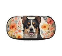 KKLWEGU Large Pencil Pen Case Portable Cute Pencil Pouch Bag With Double Zipper Pen Holder Box Organizer Cattle Dog Florals Makeup Bag For Women Men