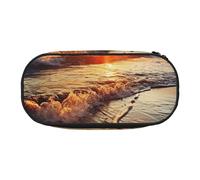 KKLWEGU Large Pencil Pen Case Portable Cute Pencil Pouch Bag With Double Zipper Pen Holder Box Organizer Sunset View On The Beach Shore Makeup Bag For Women Men