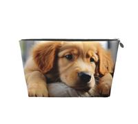 KKLWEGU Lazy Dog Puppy Cosmetic Bag Pu Leather Waterproof Makeup Bag Portable Travel Toiletry Bag Organizer Gold Zipper Pouch For Women Ladies Gift, Silver, One Size