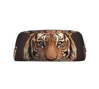 KKLWEGU Leather Pencil Case Large Capacity Pen Pouch,3d Tiger Head Zipper Makeup Bag For Women Men Travel Toiletry Bags Waterproof Cosmetic Bag Wide-Open Coin Pouch Purse
