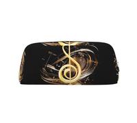 KKLWEGU Leather Pencil Case Large Capacity Pen Pouch,Music Note Zipper Makeup Bag For Women Men Travel Toiletry Bags Waterproof Cosmetic Bag Wide-Open Coin Pouch Purse, Silver, One Size