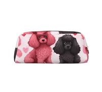 KKLWEGU Leather Pencil Case Large Capacity Pen Pouch,Pink Poodles Dogs Zipper Makeup Bag For Women Men Travel Toiletry Bags Waterproof Cosmetic Bag Wide-Open Coin Pouch Purse, Silver, One Size