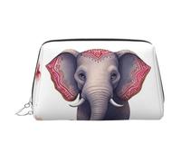 KKLWEGU Lucky Elephant Leather Makeup Bag Waterproof Cosmetic Bag Organizer Small Make Up Zipper Pouch Portable Travel Toiletry Bag For Women Girls, Silver, One Size