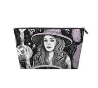 KKLWEGU Magic Witch Witchcraft Bohemian Drawing Cosmetic Bag Pu Leather Waterproof Makeup Bag Portable Travel Toiletry Bag Organizer Gold Zipper Pouch For Women Ladies Gift, Silver, One Size