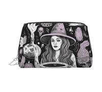 KKLWEGU Magic Witch Witchcraft Bohemian Drawing Leather Makeup Bag Waterproof Cosmetic Bag Organizer Small Make Up Zipper Pouch Portable Travel Toiletry Bag For Women Girls, Silver, One Size