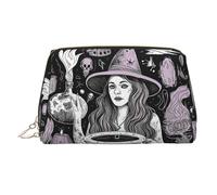 KKLWEGU Magic Witch Witchcraft Bohemian Drawing Leather Makeup Bag Waterproof Cosmetic Bag Organizer Small Make Up Zipper Pouch Portable Travel Toiletry Bag For Women Girls, Gold, One Size