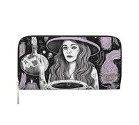 KKLWEGU Magic Witch Witchcraft Bohemian Drawing Women'S Wallet Zip Around Travel Leather Wallet Card Holder Clucth Purse Gift For Women Ladies