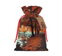 KKLWEGU Maple Tree In Autumn Christmas Drawstring Gift Bags Reusable Christmas Wrapping Bag W/Tags 4.7x6.9 Inch Xmas Treat Pouch Goody Bags Candy Treat Bag For Xmas Holiday Presents Party Favor