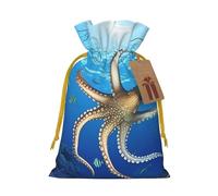 KKLWEGU Marine Biology Christmas Drawstring Gift Bags Reusable Christmas Wrapping Bag W/Tags 8.3x11.8 Inch Xmas Treat Pouch Goody Bags Candy Treat Bag For Xmas Holiday Presents Party Favor