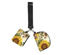 KKLWEGU Mini Zip Wristlet Wallets,Dual Pouch Keychain Wallet Bees Sunflowers Daisy Rose Flowers Key Chain Coin Purse Small Wallets For Women Bees Sunflowers Daisy Rose Flowers Sports Wristlet Pouch