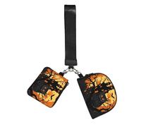 KKLWEGU Mini Zip Wristlet Wallets,Dual Pouch Keychain Wallet Black Tree Owl Pumpkin Head Castle Key Chain Coin Purse Small Wallets For Women Black Tree Owl Pumpkin Head Castle Sports Wristlet Pouch