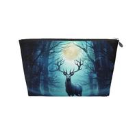 KKLWEGU Moonlight Deer Cosmetic Bag Pu Leather Waterproof Makeup Bag Portable Travel Toiletry Bag Organizer Gold Zipper Pouch For Women Ladies Gift, Silver, One Size