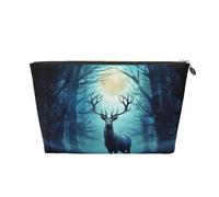 KKLWEGU Moonlight Deer Cosmetic Bag Pu Leather Waterproof Makeup Bag Portable Travel Toiletry Bag Organizer Gold Zipper Pouch For Women Ladies Gift, Gold, One Size