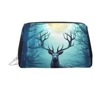 KKLWEGU Moonlight Deer Leather Makeup Bag Waterproof Cosmetic Bag Organizer Small Make Up Zipper Pouch Portable Travel Toiletry Bag For Women Girls, Silver, One Size
