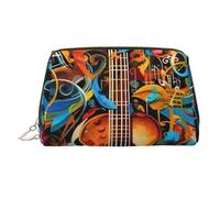 KKLWEGU Music Series Leather Makeup Bag Waterproof Cosmetic Bag Organizer Small Make Up Zipper Pouch Portable Travel Toiletry Bag For Women Girls, Gold, One Size