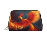 KKLWEGU Orange Red Phoenix Leather Makeup Bag Waterproof Cosmetic Bag Organizer Small Make Up Zipper Pouch Portable Travel Toiletry Bag For Women Girls, Gold, One size