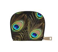 KKLWEGU Peacock Feathers Credit Card Holder Wallet, Leather Zipper Card Wallet For Women Ladies Rfid Blocking Card Case Small Coin Purse Accordion Wallet Gift