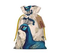 KKLWEGU Peacock Floral Christmas Drawstring Gift Bags Reusable Christmas Wrapping Bag W/Tags 4.7x6.9 Inch Xmas Treat Pouch Goody Bags Candy Treat Bag For Xmas Holiday Presents Party Favor